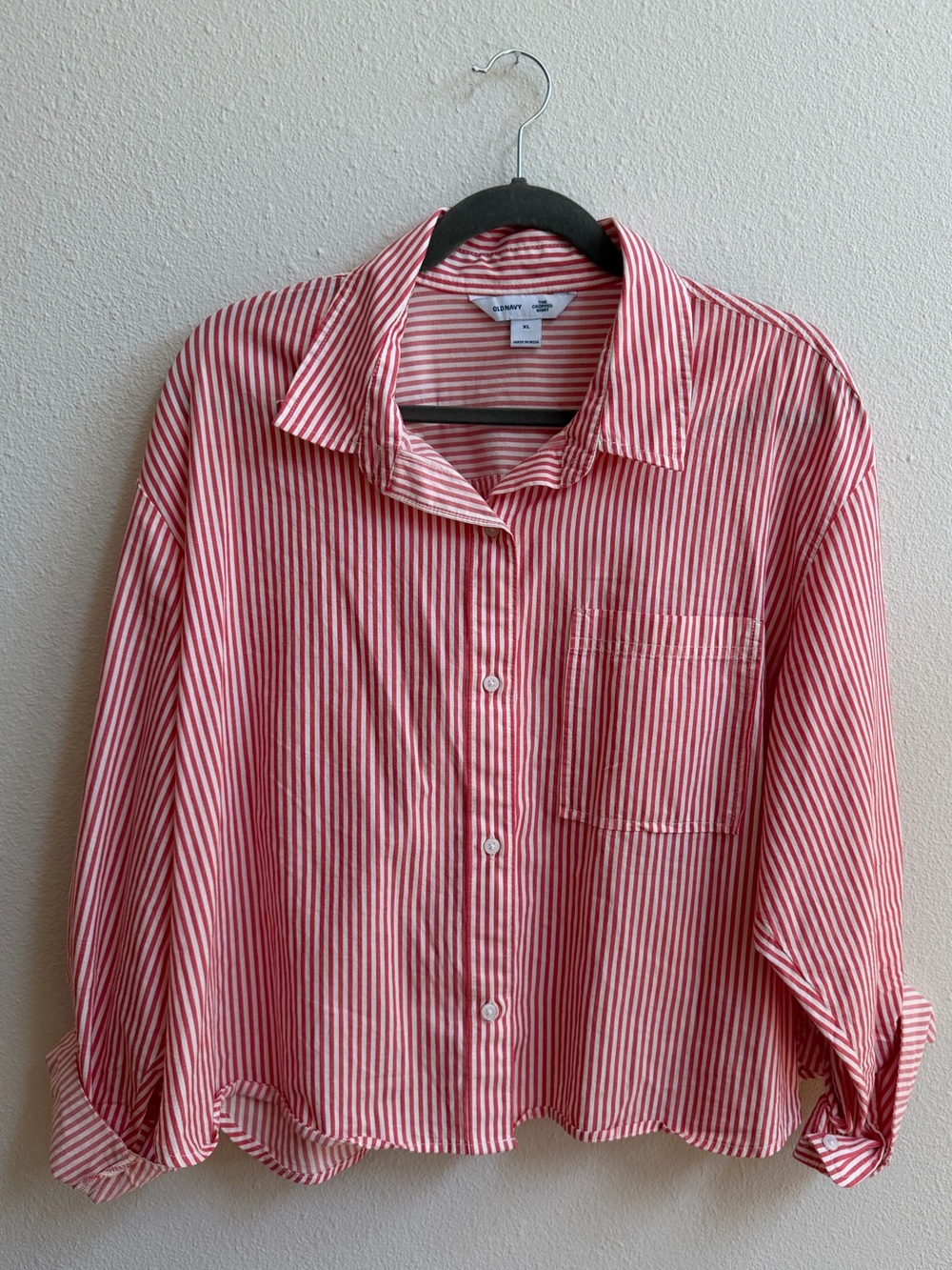 Old Navy Red and White Striped Button-Down Shirt